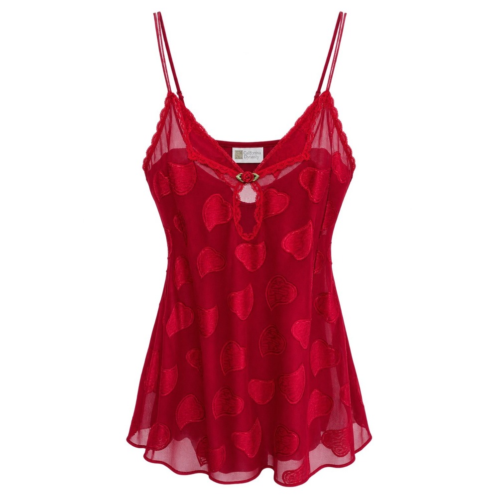California Dynasty Red Heart Sheer Chemise Small Y2K Lingerie Made USA Vintage